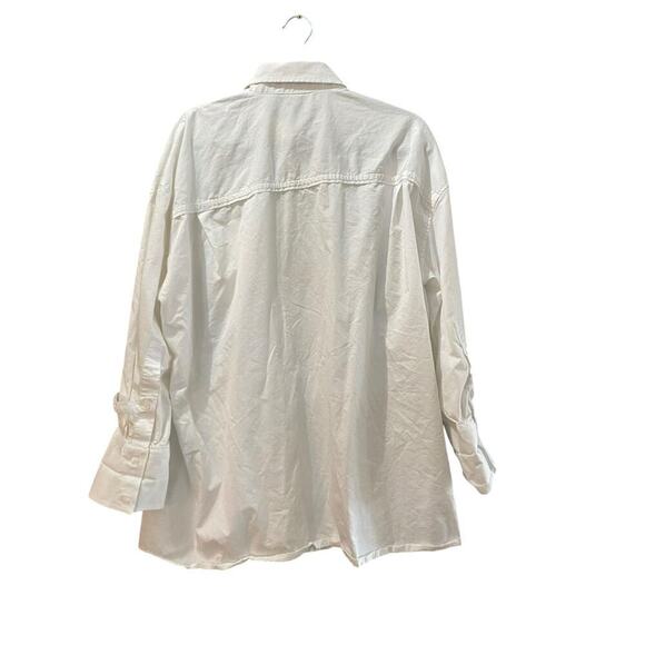 Zara White Long Sleeves Oversized Cotton Chiffon Button Down Shirt Size L - Picture 5 of 6